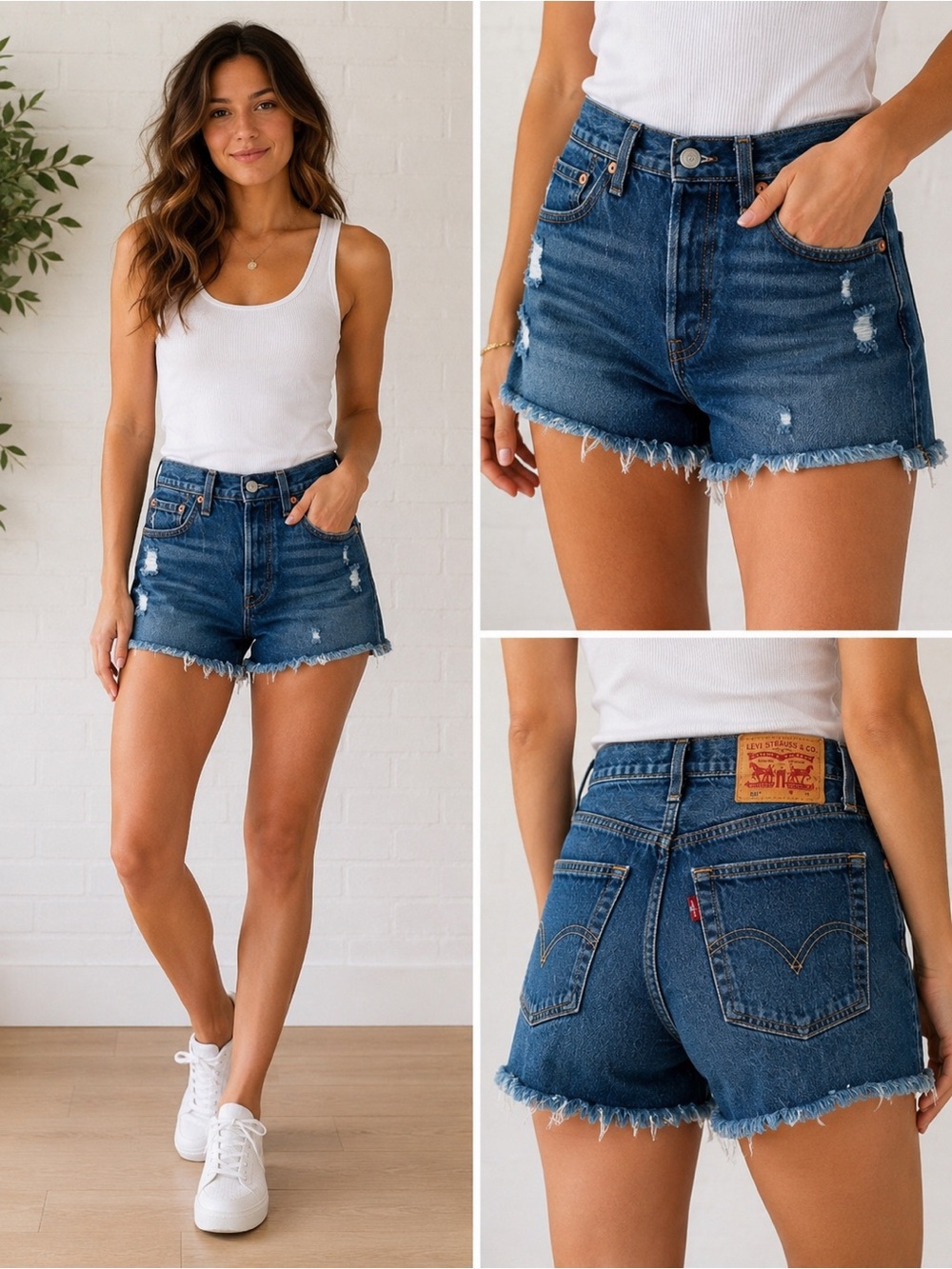 Levi’s 501 Distressed Denim Cutoff Shorts Button Fly Frayed Hem size 26w